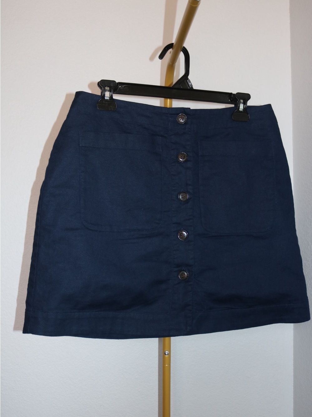 Banana Republic Linen Blend Button Front A-Line Mini Skirt Preppy Navy size 10